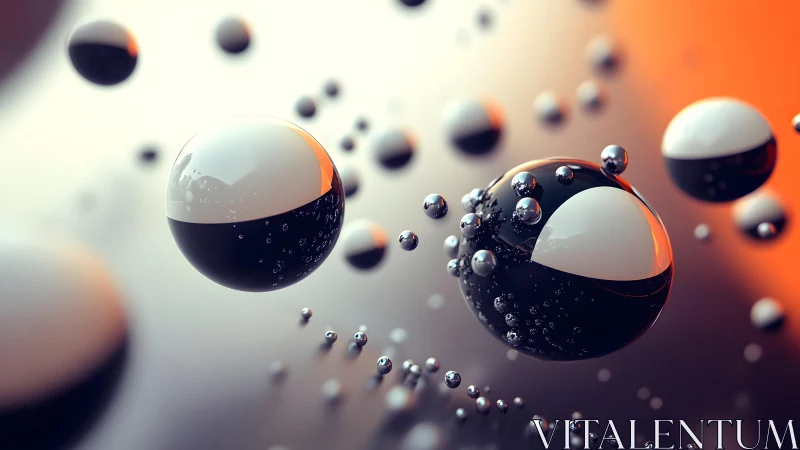 Floating glossy spheres reflect soft orange gradient light