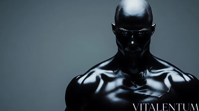 Glossy muscular male torso under controlled studio lighting.