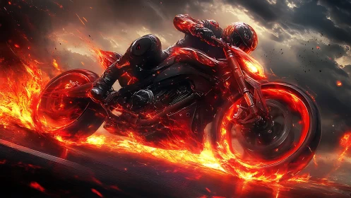 Infernal sportbike carves molten trail through storm sky