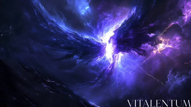 Cosmic phoenix carves wings of violet fire through night