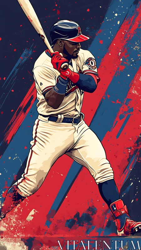 Bold swing in motion on a vibrant baseball canvas.