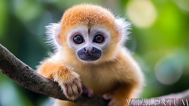 Gentle golden monkey gazing out with wide curious eyes.