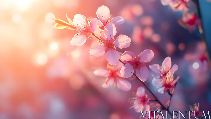Luminous Cherry Blossoms Backlit by Warm Golden Hour Light
