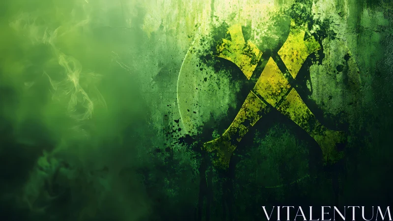 Grungy Green Wall with Crossed Swords Graffiti Street Art.