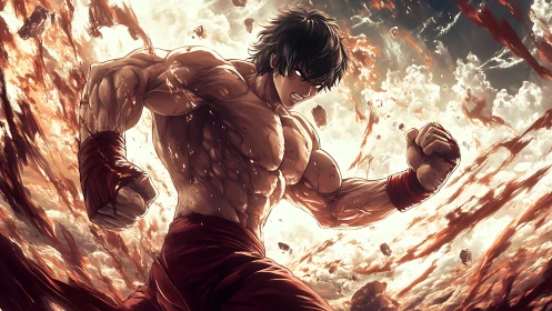 Sky-splitting brawler detonates clouds with molten fury