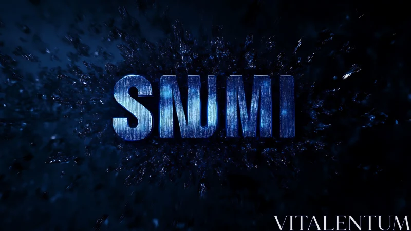 SNUMI blue 3D text with particle burst effect centered.
