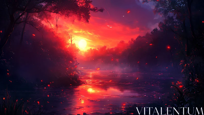 Dystopian Sunset Through Forest: High Dynamic Range Digital Rendering
