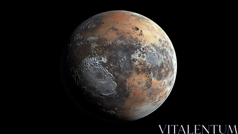 Rendered rocky planet with mottled craters in black space