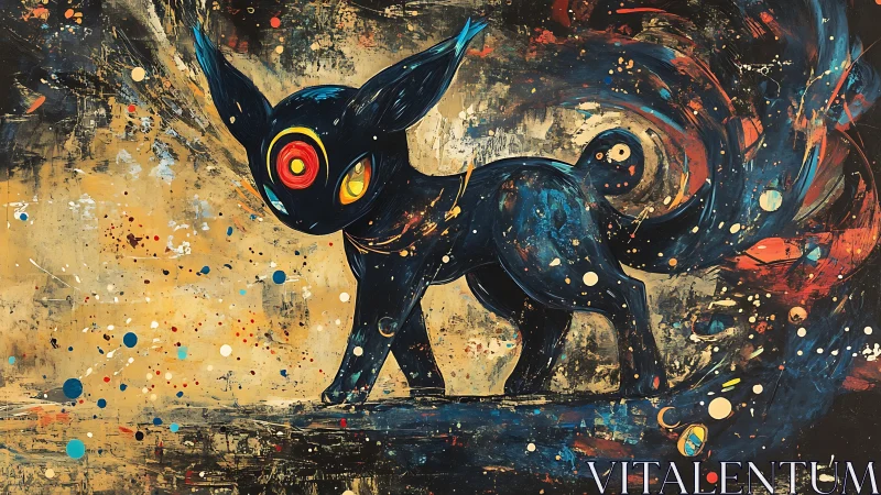 Celestial fox silhouette strides through swirling cosmic splashes