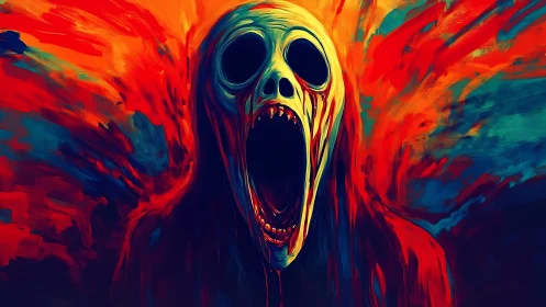 High-contrast spectral skull figure rendered in aggressive chromatic strokes