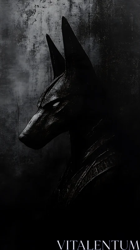 Dark jackal-headed deity portrait emerges from shadowed void.