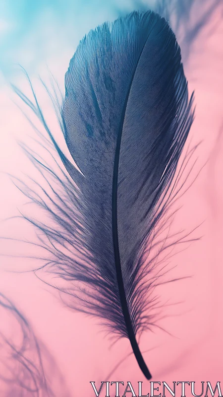 Single feather macro study against gradient pastel background