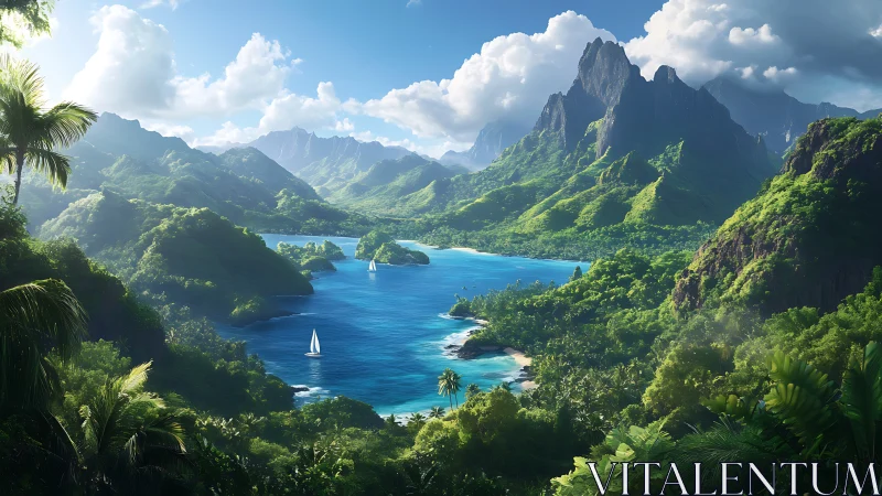 Tropical Bay Sanctuary: Lush Valley with Crystalline Waters.