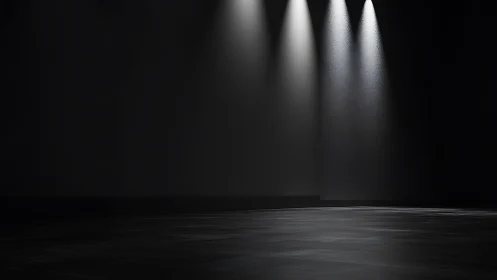 Three stage spotlights carve bright islands in velvet dark.