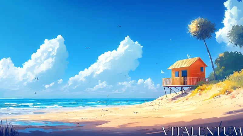 Solitary Lifeguard Tower on Sunny Coastal Beach