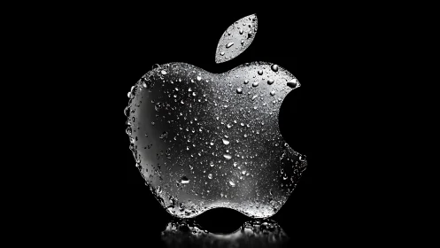 Crystalline Apple with Water Droplets Against Black