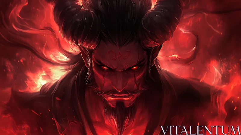 Demonic horned warrior rendered in high-contrast red infernal lighting