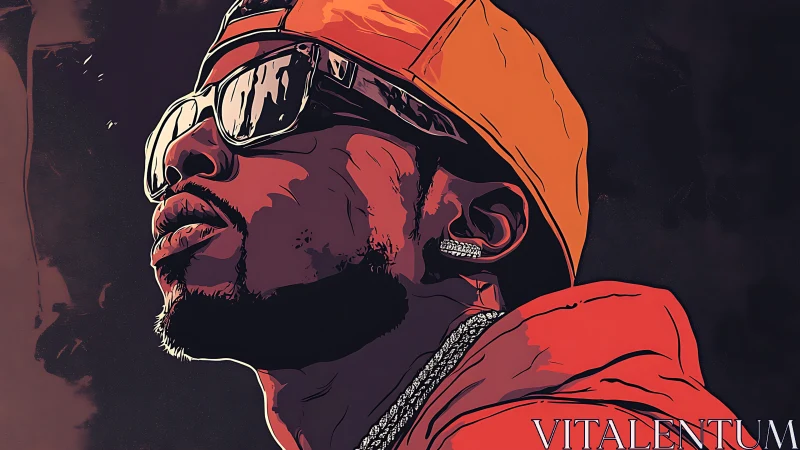 Vector portrait isolates shaded rapper profile with bold contour lighting