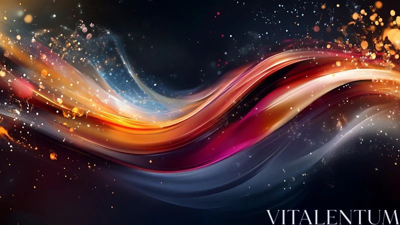Colorful abstract light waves sweep across dark background