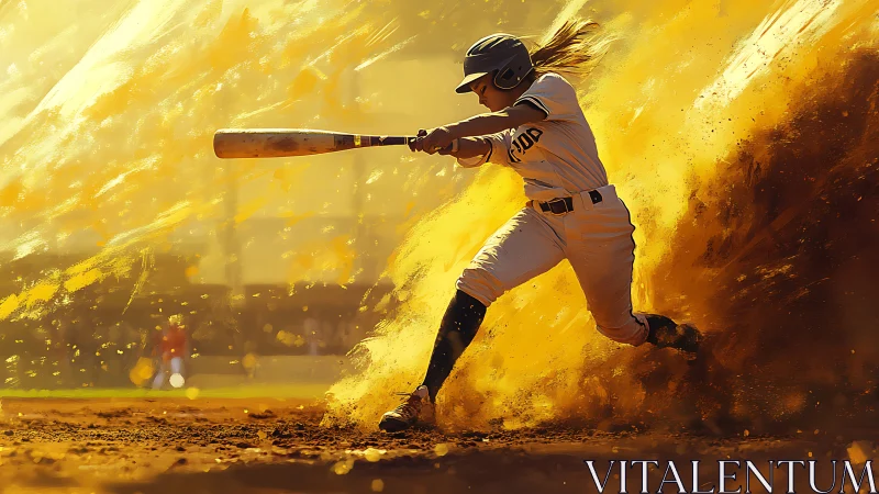 Golden dust explodes as a softball slugger shatters twilight.