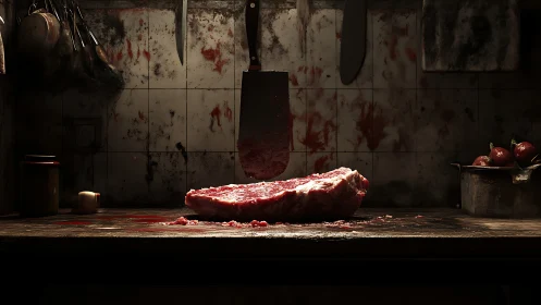 Butcher&rsquo;s midnight altar of steel, shadows, and raw flesh.