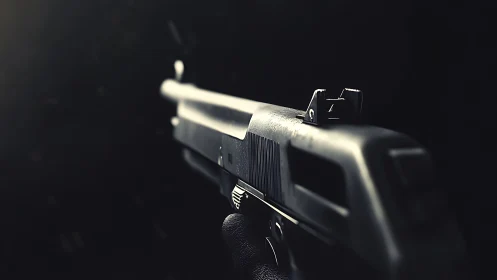 Handgun barrel and sights in low-light tactical setup