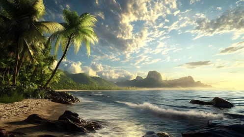 Tropical Sunrise Over Paradise Island Beach.