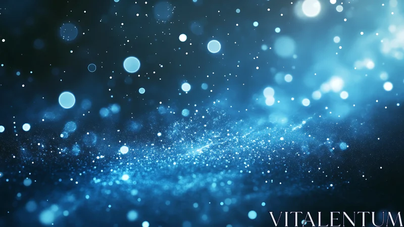 Blue bokeh particle field with suspended glowing points.