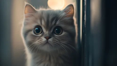 Luminous Eyes: A Gentle Gray Cat's Quiet Moment.