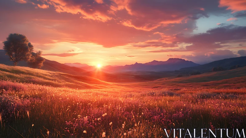 Sunlit valley meadow extends toward distant mountain range
