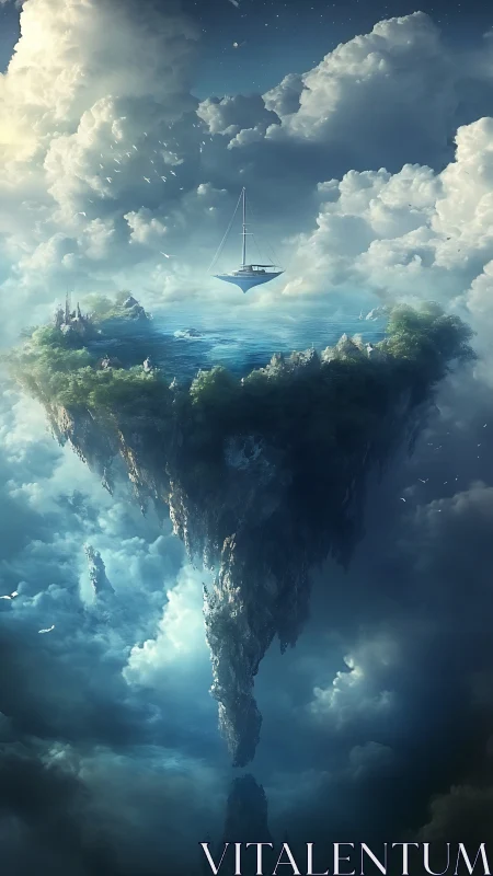 Suspended Isles: A Sailing Dream Above Clouds.