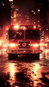 Emergency Response Vehicle with LED Emergency Lighting in Urban Rainstorm