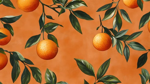 Citrus branch pattern with textured digital foliage rendering.