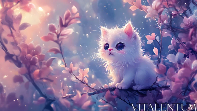 Ethereal Felid Specimen Amidst Chromatic Floral Density Matrix.