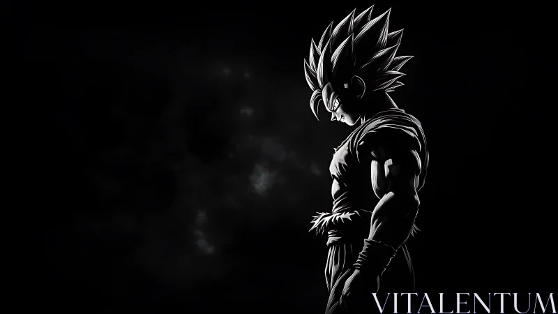 Brooding anime warrior silhouette in stark side profile.