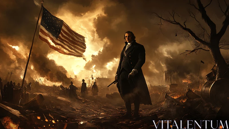 Storm-lit battlefield honors a resolute leader and torn flag