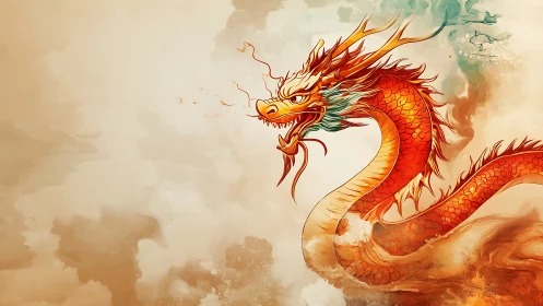 Chromatic oriental dragon rendered in dynamic digital fluidity.