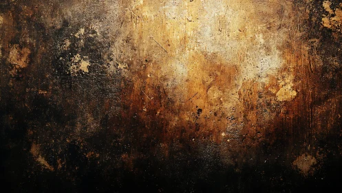 Grunge textured wall with rustic brown and gold abstract pattern.