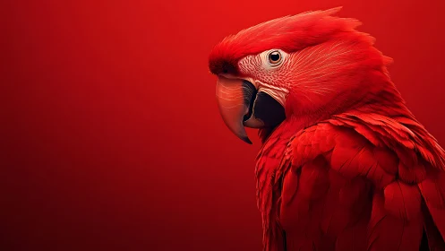Vibrant Scarlet Macaw Portrait on Bold Red Background.