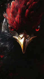 Red-Crested Bird Emerging from Darkness