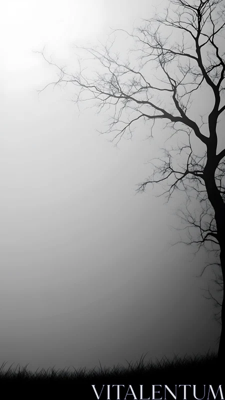 Quiet bare tree reaches gently into a soft gray morning sky