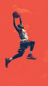 Basketball player executes powerful dunk in minimalist style