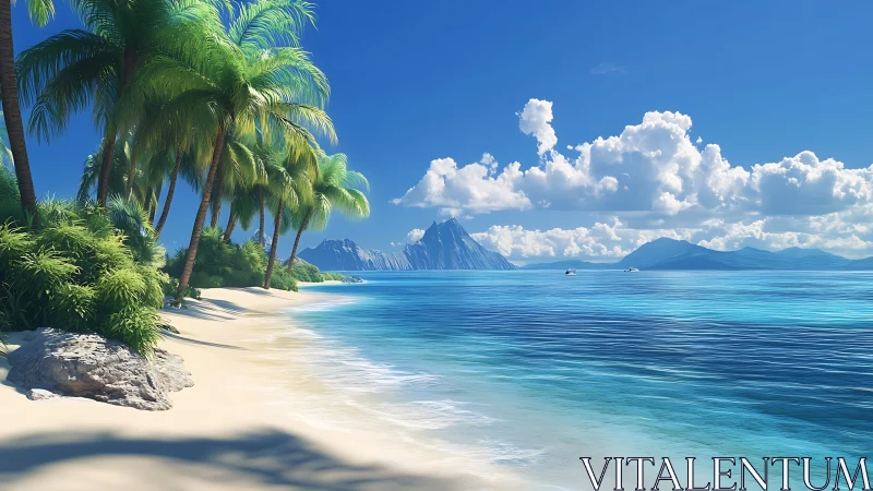 Tropical Beach Paradise with Dramatic Peaks and Palm Shore.