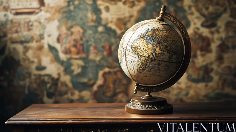 Old-world globe spins quietly against dreaming map walls.