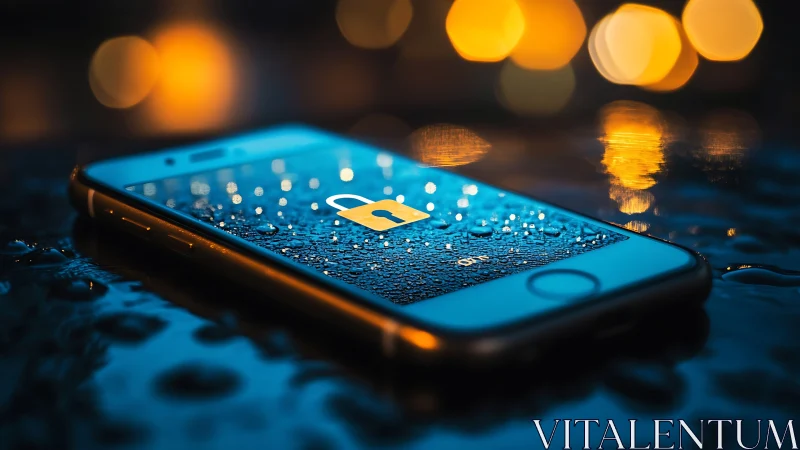 Rainlit smartphone lock screen glows with cozy security.