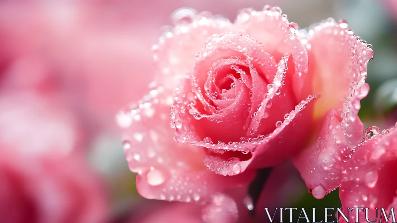 Pink Rose Glistening with Fresh Dewdrops.