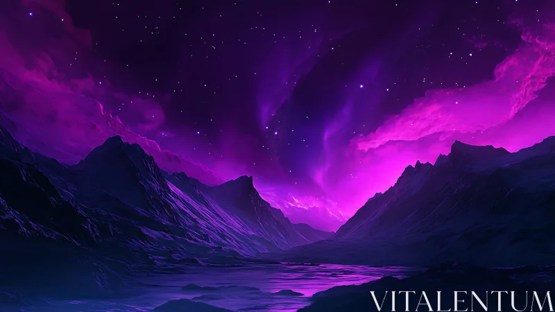 Starlit violet canyon sky glows gently above calm water