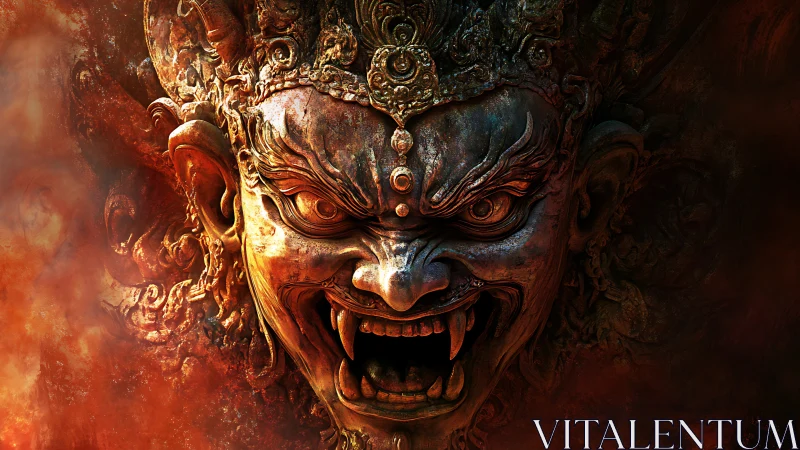 Rendered demonic mask face occupies frame with symmetrical focus