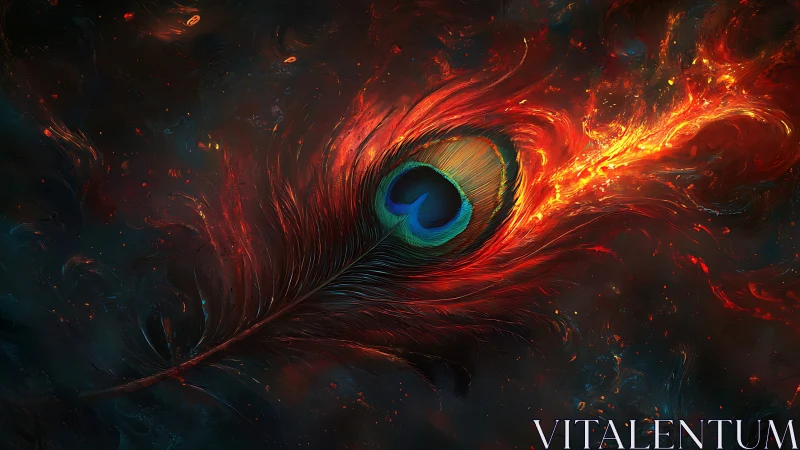Peacock feather blazes like living fire in cosmic darkness