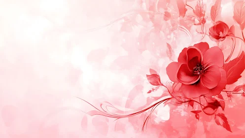 Vibrant Red Flowers in Soft Pink Watercolor Dreamscape.